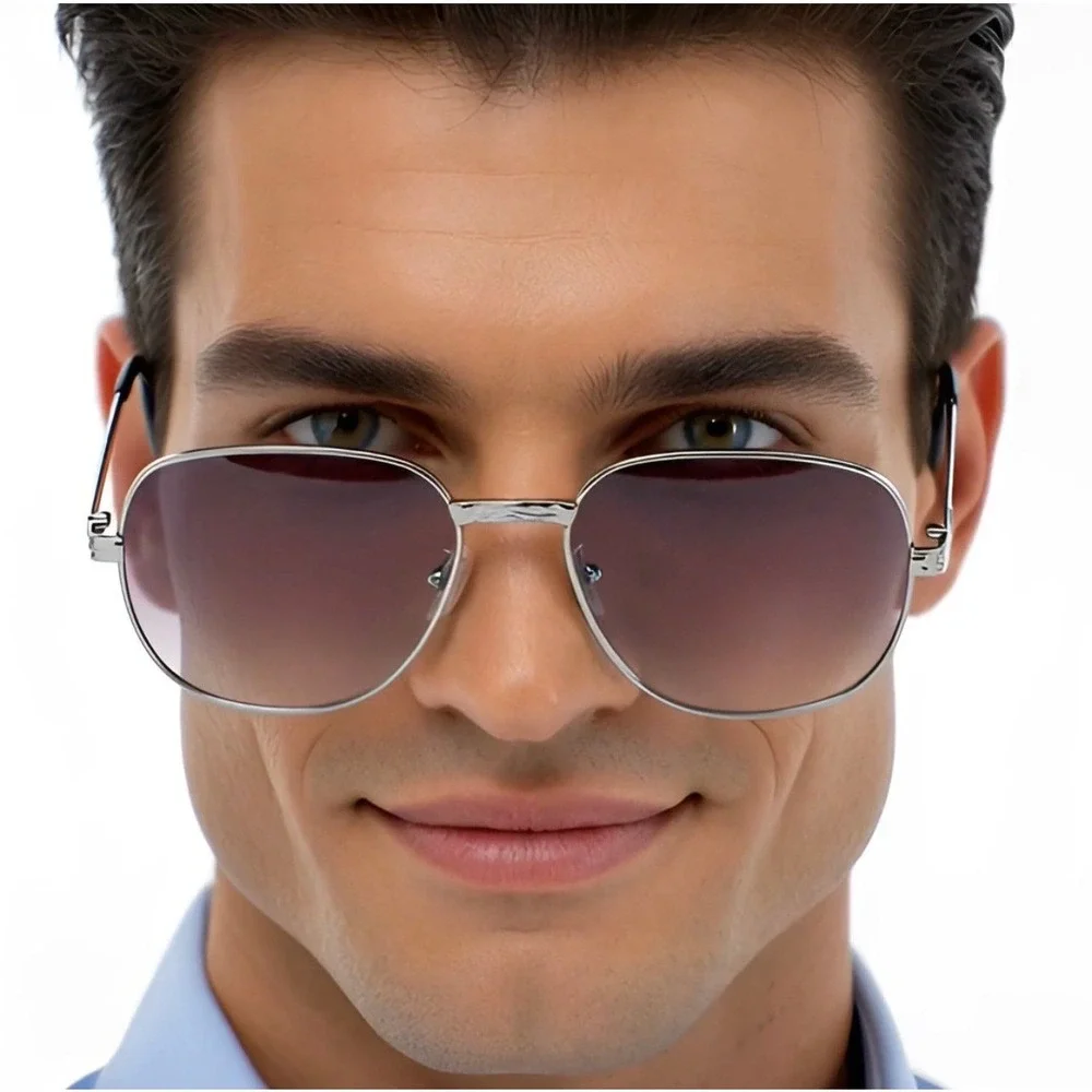 Mens Silver Metal‎ Square Pilot Sunglasses Designer Classy Shades Lentes Gafas